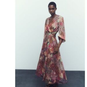 ZARA PAISLEY PRINT CUT OUT DRESS Multicolored Size M NWT